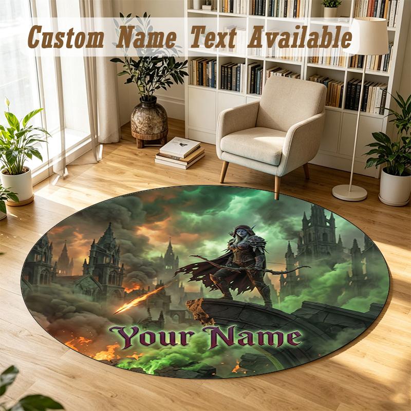 World of Warcraft Personalized Round Rug Support Custom Name, Soft Home Decor Mat