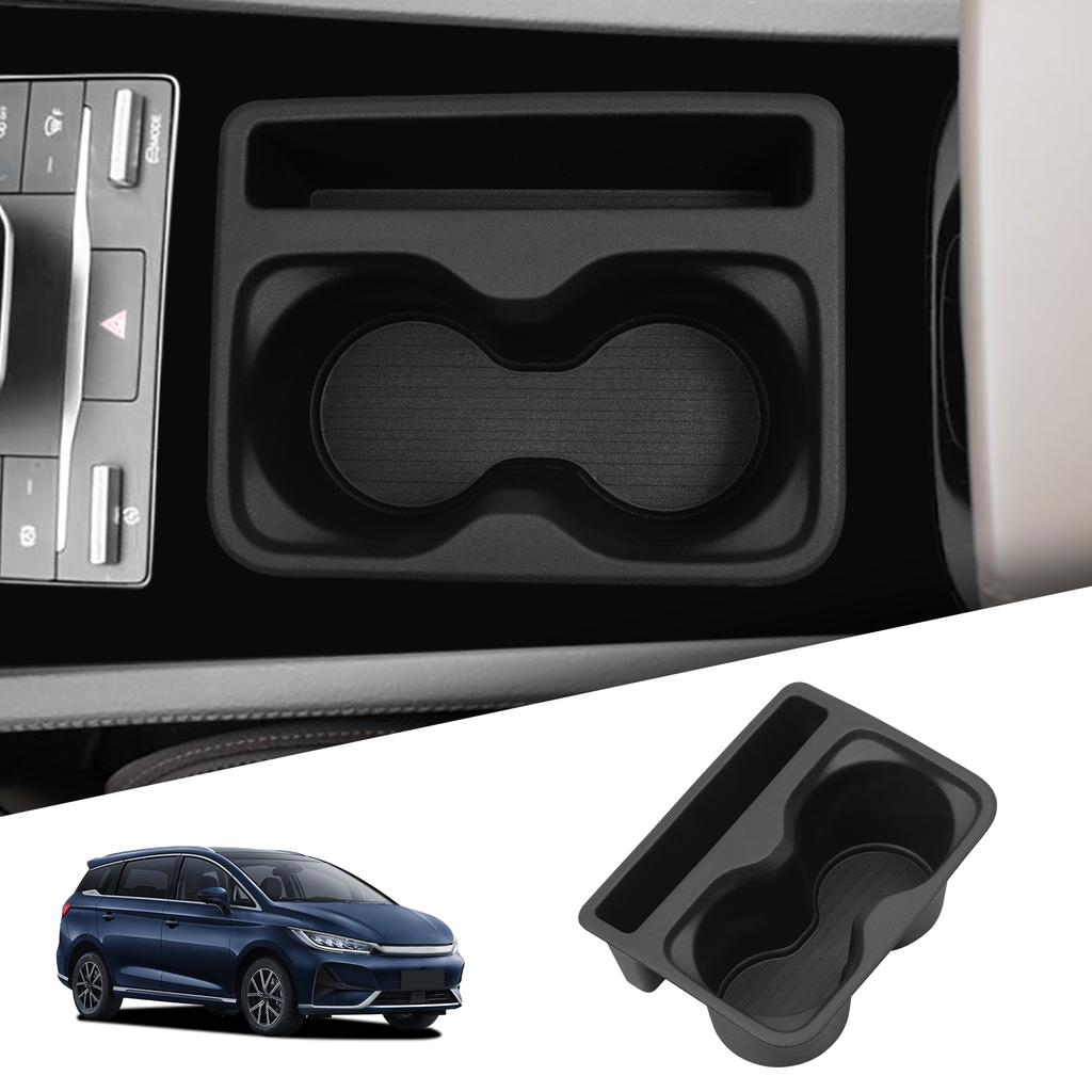 LUCKEASY for BYD M6 2024 2025 Center Console Cup Holder Shock-Absorbing Storage Tray Tidying Car Accessories Black TPE