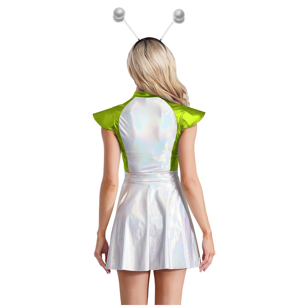 Costume da Cosplay Alieno di Halloween per Donna Vestito Carino Spazio Esterno con Fascia