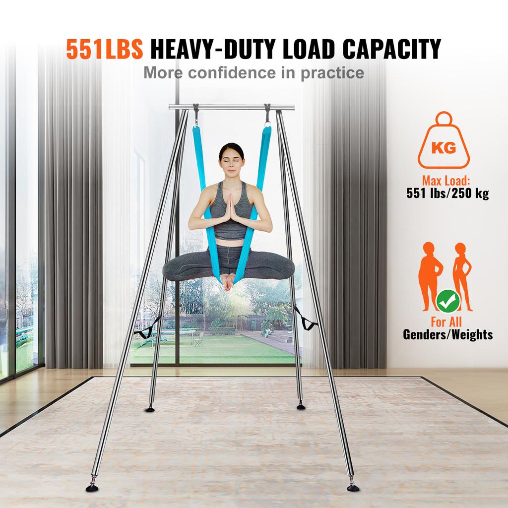 SucceBuy Aerial Yoga Frame & Hammock 9.67 ft Yoga Swing Stand W/13.1 Yards Aerial Hammock Max 551lbs Yoga Rig for Indoor Outdoor