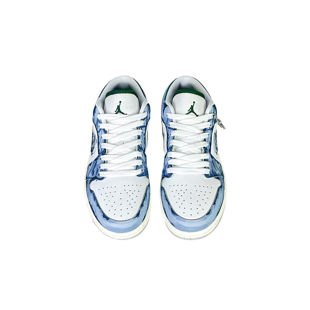 Jordan Air Jordan 1 Slip Resistant Abrasion Resistant Low top Vintage Basketball Shoes Unisex Blue Purple FQ7687-300(Team528-)