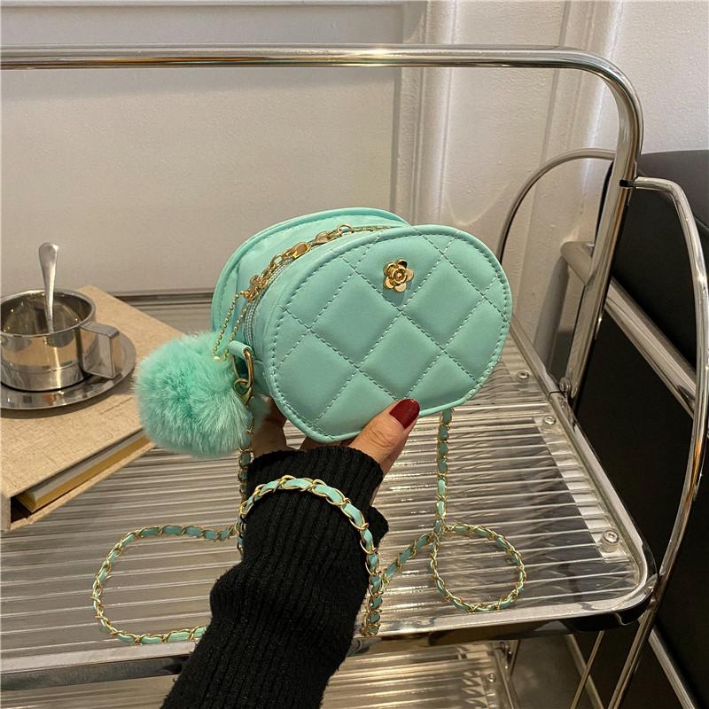 Rhombus embroidery thread small bag women's 2025 early autumn new casual fashion chain single shoulder solid color crossbody oval bag