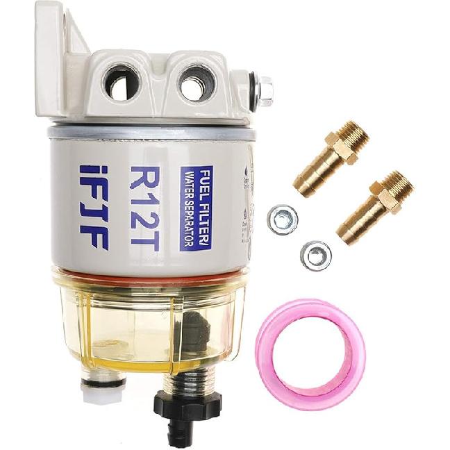 IFJF R12T Fuel Water Separator Marine 120AT NPT ZG1/4-19 Automotive Parts With Fitting -Complete Combo Filter Diesel Engine(Includes 2 Fittings,2