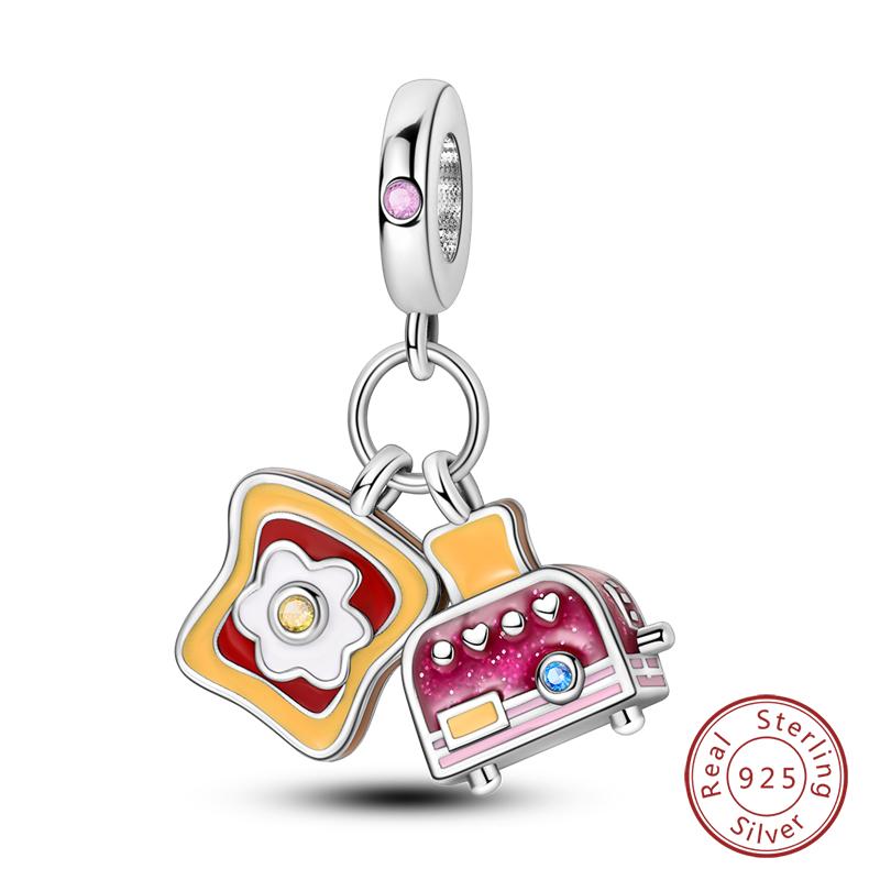 Copper Little Bear Soft Candy Coffee Strawberry Cake Afternoon Tea Charms Beads Fit Qikaola Bracelets Diy Jewelry