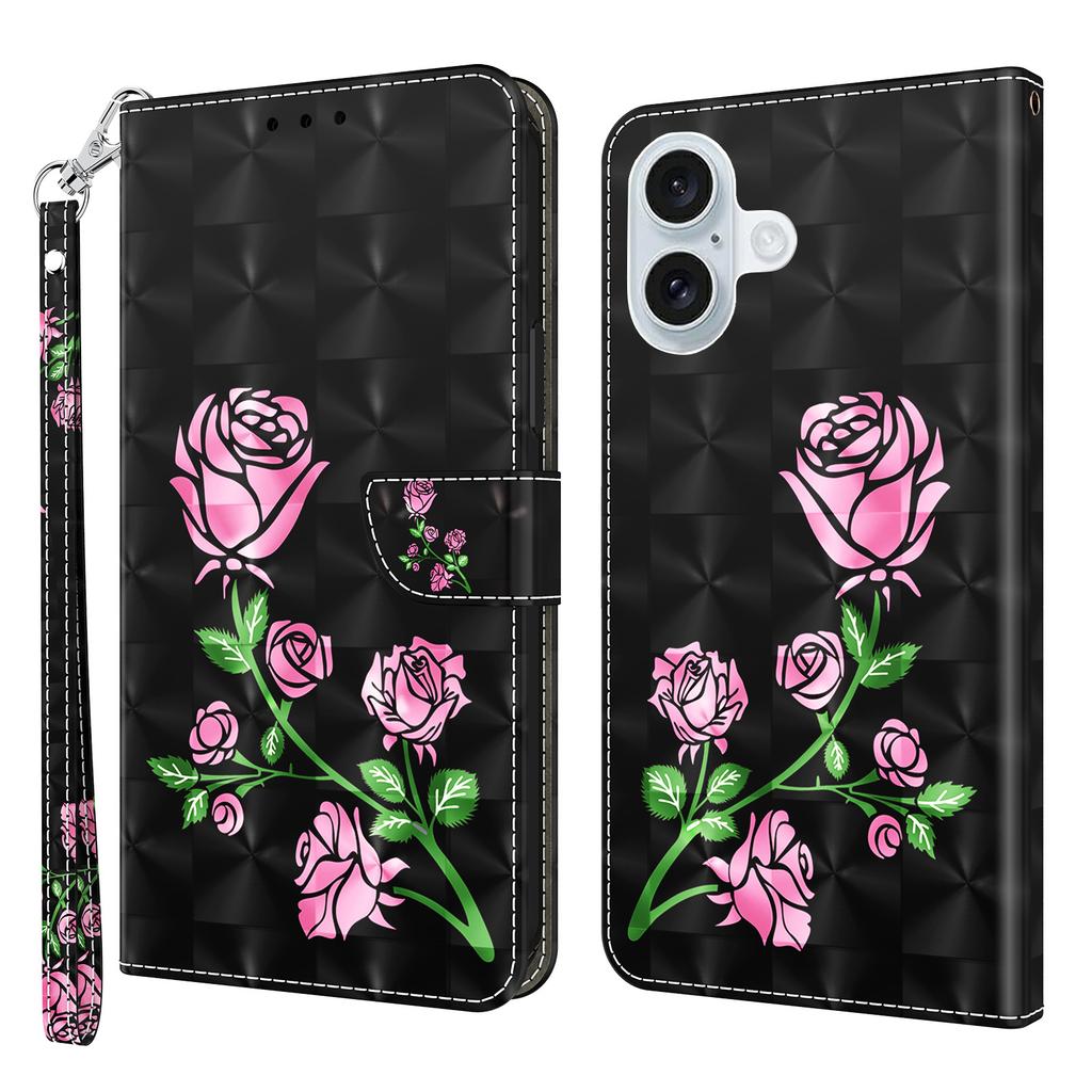 For iPhone 16 Case Stand Pattern Printing Leather Phone Cover