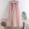 Women's Colorblock Tulle Half Skirt High-Waisted Slimming A-Line Flared Contrast-Color Puffy Tulle Skirt Mid-Length Long Skirt