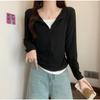 Lente Herfst Nep Twee Delen Casual Mode Rits Top Dames Lange Mouw All-match Pullover T-shirt Tee