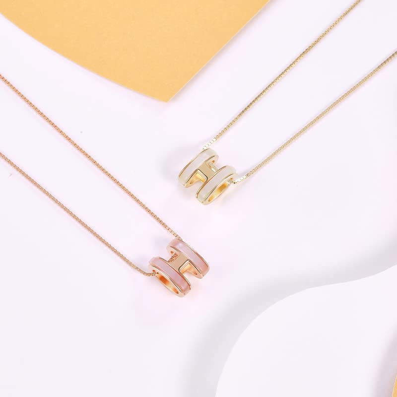 Pure Silver Necklace for Popular Pink White Mother of Silver 925 Fashion Accessory [Rockyu] Women, Brand, Gold, Pearl, Zirconia, Ring, H-Shaped