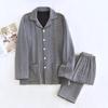 Spring Couple's Pajama Set: Thick Pure Cotton Plaid, Women's & Men's Long-Sleeve, Loose Fit