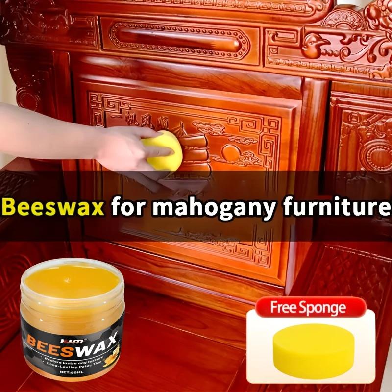 80 ml Natural Beeswax with Sponge, Unscented Type for Furniture, Floor, Etc., Essential Wooden Care for Home, Simple Packaging
