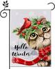 Hello Winter Cardinal Garden Ags,12x18 Double Sided Snow Cat and Bird Christmas Garden Ag for Outdoor Yard Decoration AN VVL