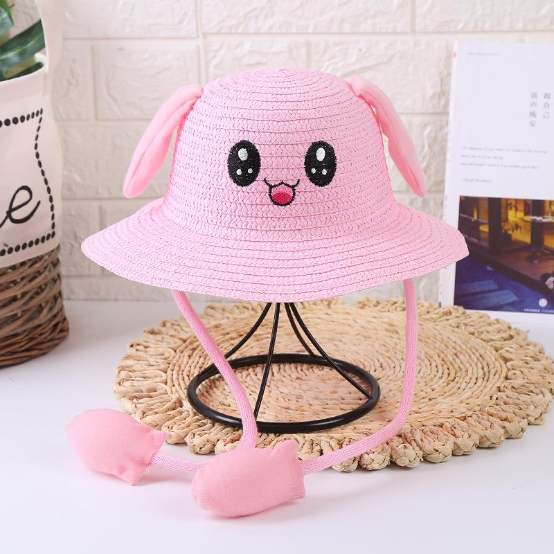 New Children's Sun Hat Summer Ear Moving Hat Airbag Rabbit Hat Sun Protection Straw Hat Tourist Attractions