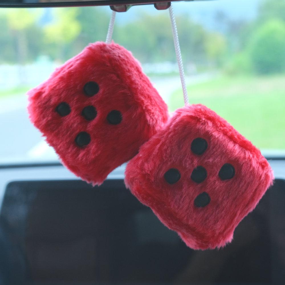 1PC Car Fuzzy Plush Dice with Dots Retro Square Plush Hanging Mirror Fuzzy Dices Kid Toys for Car Interior Ornament Decoration