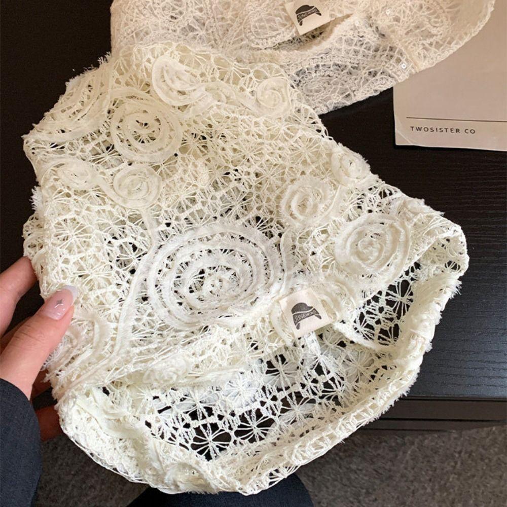 Embroidered Lace Hat Breathable Weave Knitted Cap Hollow Out Flower Beanies Apparel Accessories