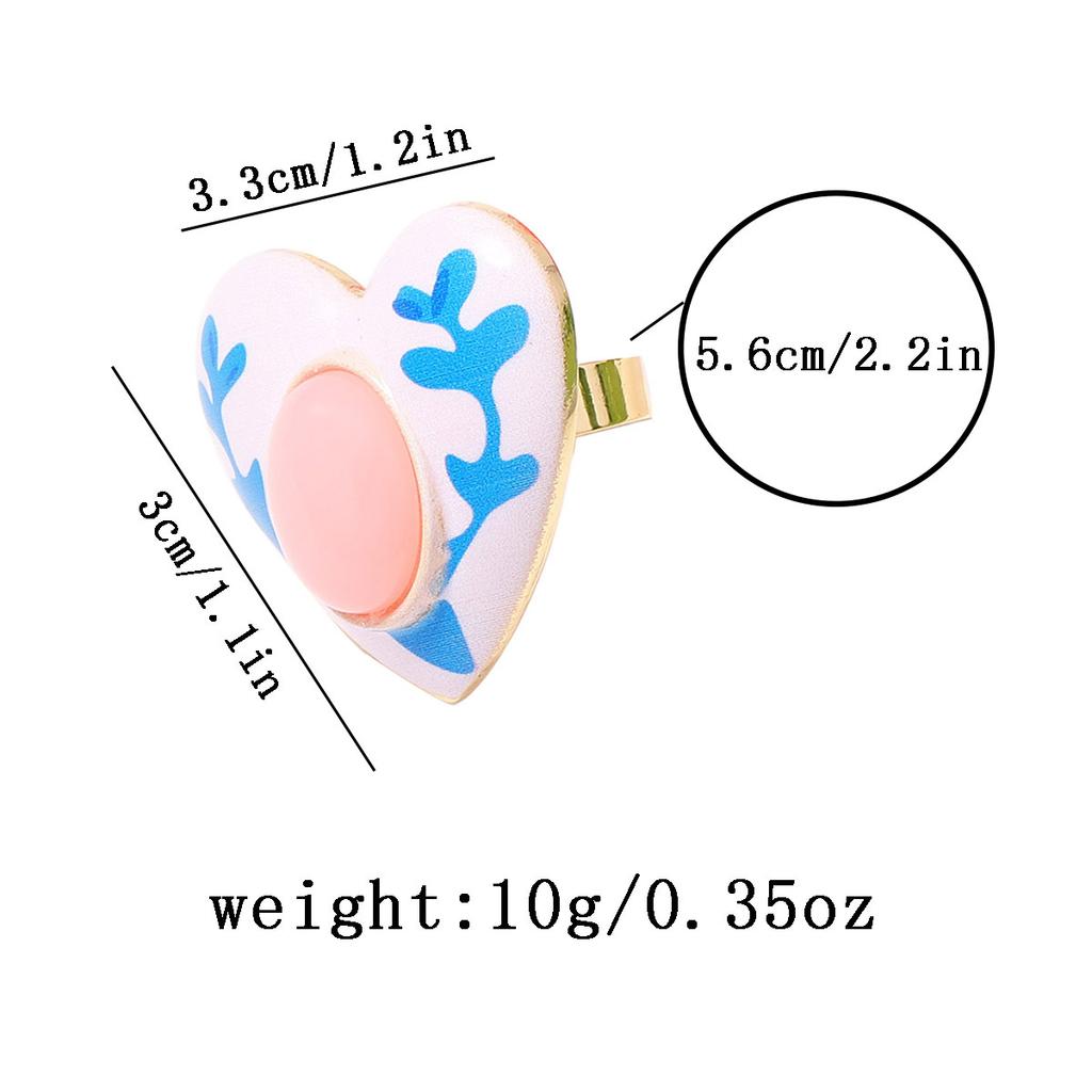 Vintage Elegant Geometric Round Enamel Flower Heart Opening Ring for Women Creative Design Rural Ethnic Style Jewelry New Gift