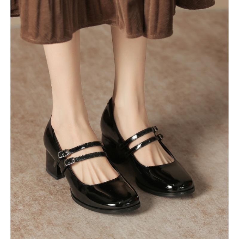 Spring Thick Heel Women Mary Jane Shoes Shallow Ladies Casual Butterfly-knot Shoes Eelgant Dress Leather Shoes