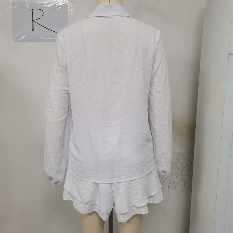 2024 Summer Women's Long-sleeved Tops Ruffled Shorts Casual Fashion Suits