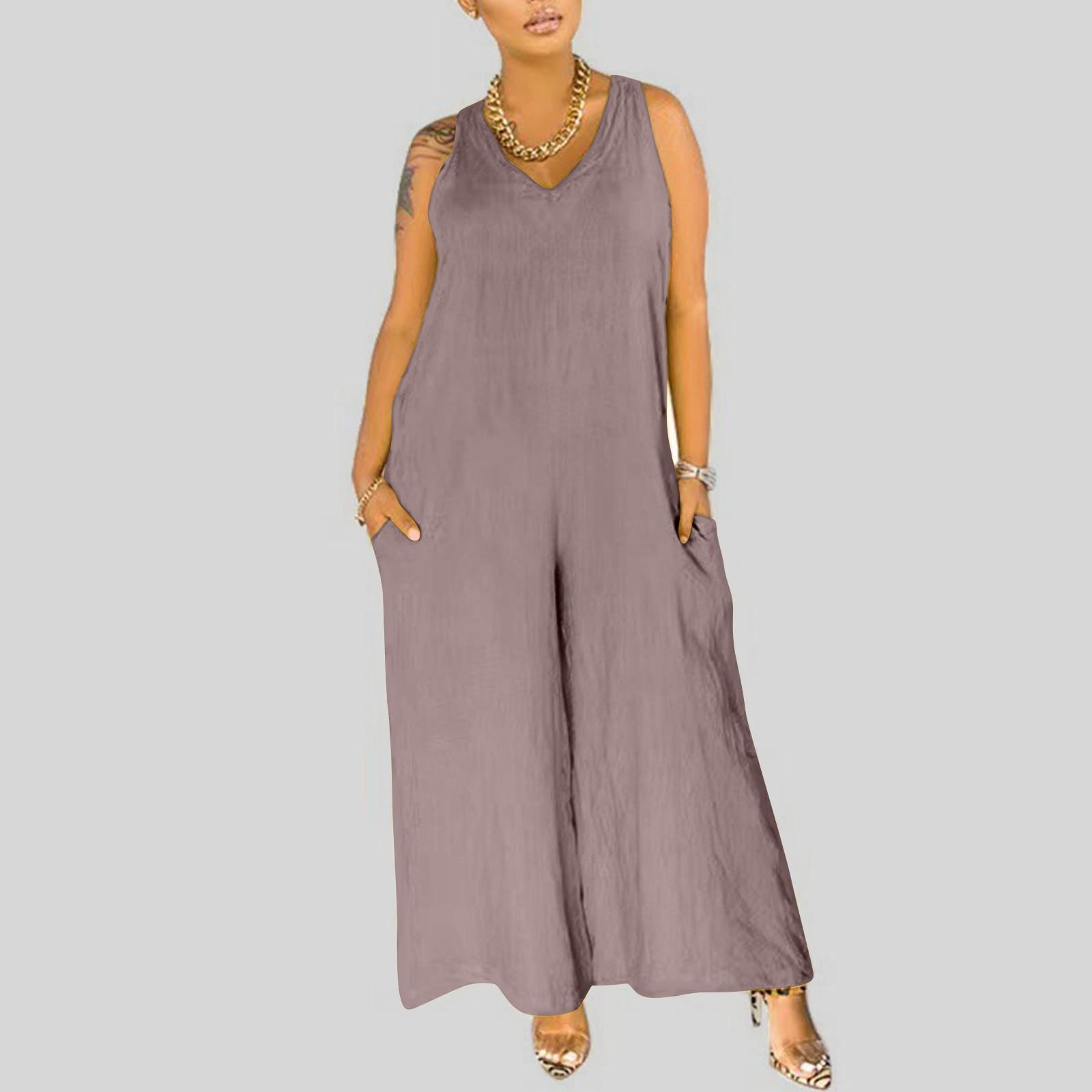 

Широкий комбинезон однотонного цвета, повседневный комбинезон без рукавов на бретелях с карманами, комбинезон с длинными брюками для женщин S