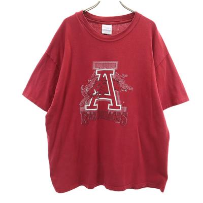 HANES Camiseta de Manga Curta Arkansas Razorbacks Anos 90 Feita nos EUA Masculina Usada