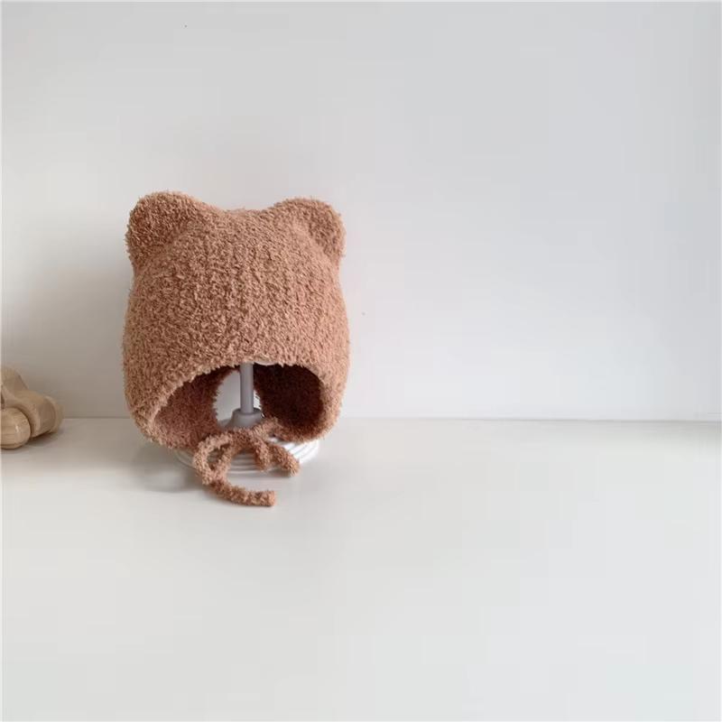 Cute Bear Baby Plush Hat Winter Warm Ear Protection Beanie Cap for Infant Boy Girl Solid Color Cartoon Kids Earmuff Caps Bonnet