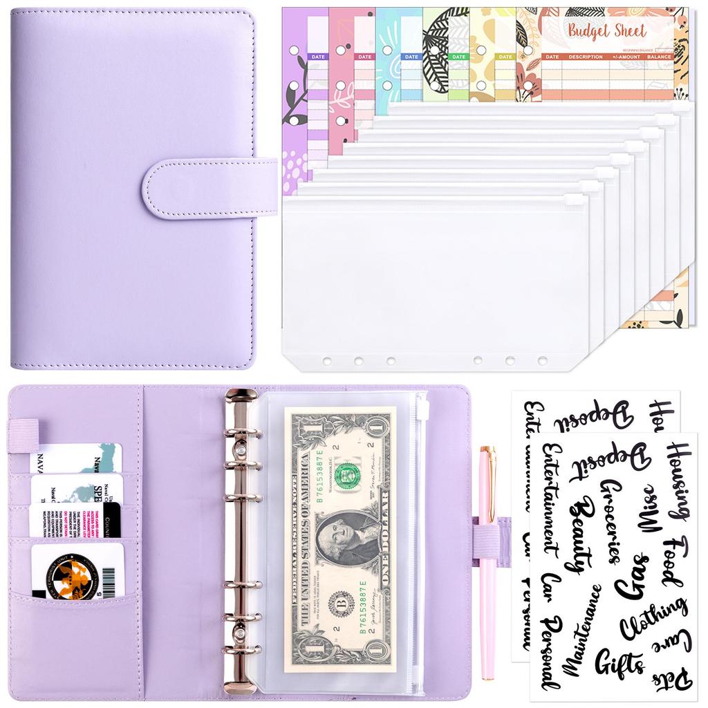 A6 Macaron PU Leather Zipper Budget Notebook with Detachable Loose-Leaf Pages