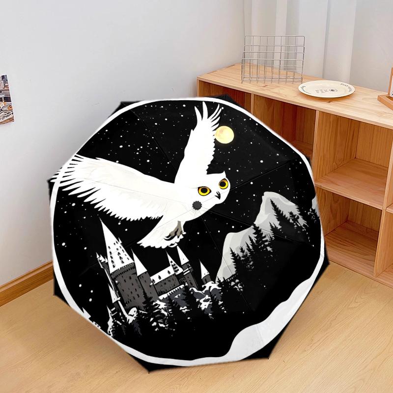 1 PC Automatic Folding Umbrella - Snowy Owl Pattern, Portable & Foldable Design with 8 Ribs, Christmas Birthday Gifts