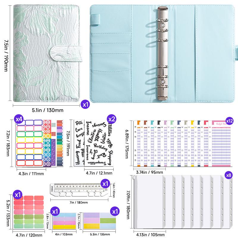 Creative A6 Loose-leaf Notebook with Zipper Bag - Macaron Floral Cash Budget Planner