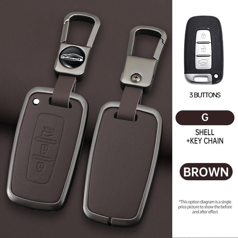 Car Key Case Cover For Hyundai Genesis Coupe Sonata Ix35 For Kia Forte Sportage K2 K5 Zinc Alloy Leather Protector Accessories