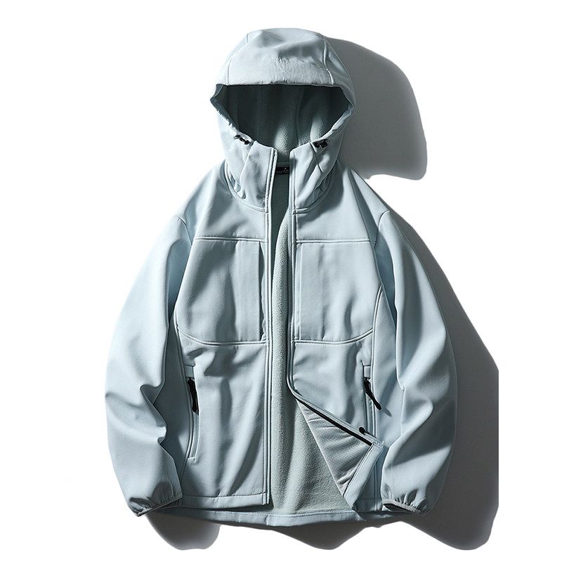 Niaojia Outdoor Soft Shell Jacket Men s Autumn and Winter Fleece Windproof Sports Windbreaker Foreign Trade Men s Workwear Jacket Ethereal Blue 3XL