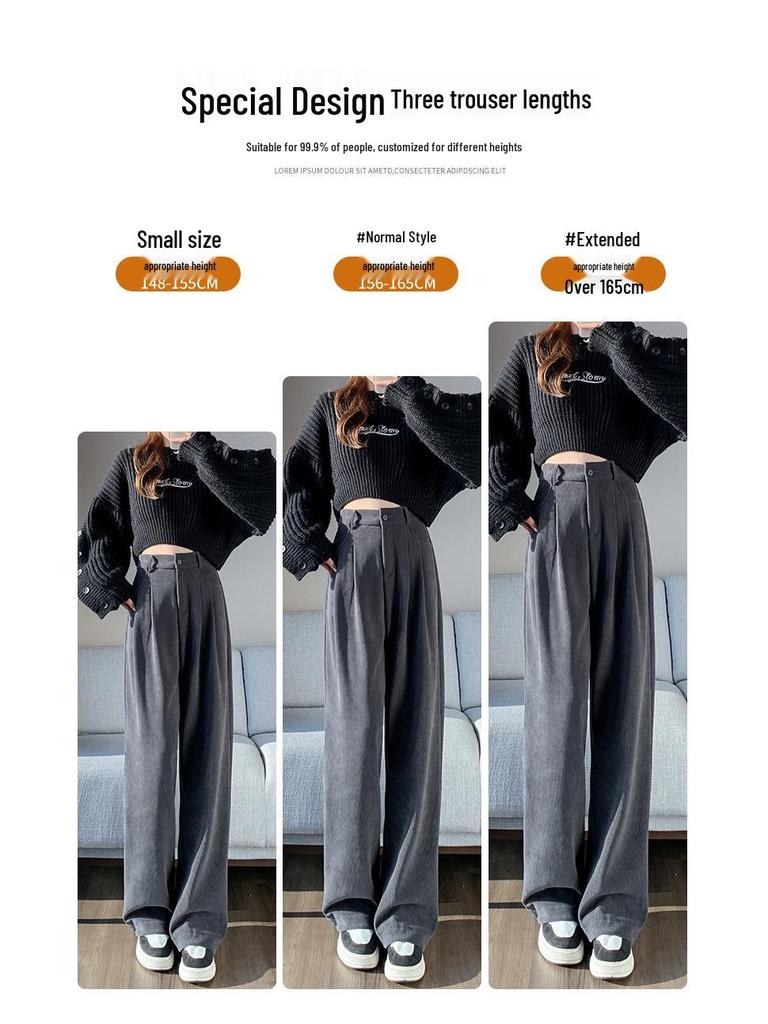 European Cotton Velvet Wide-Leg High-Waisted Women's Corduroy Pants for Autumn/Winter - Drapey, Casual, Floor-Length.