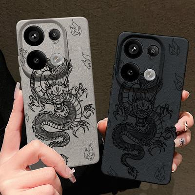 Custodia Morbida Antiurto in TPU con Stampa Drago per Xiaomi 13T Pro Poco X7 X6 Redmi Note 14 13 Pro 12 11 10 Pro Cover Sottile Opaca con Texture in Pelle