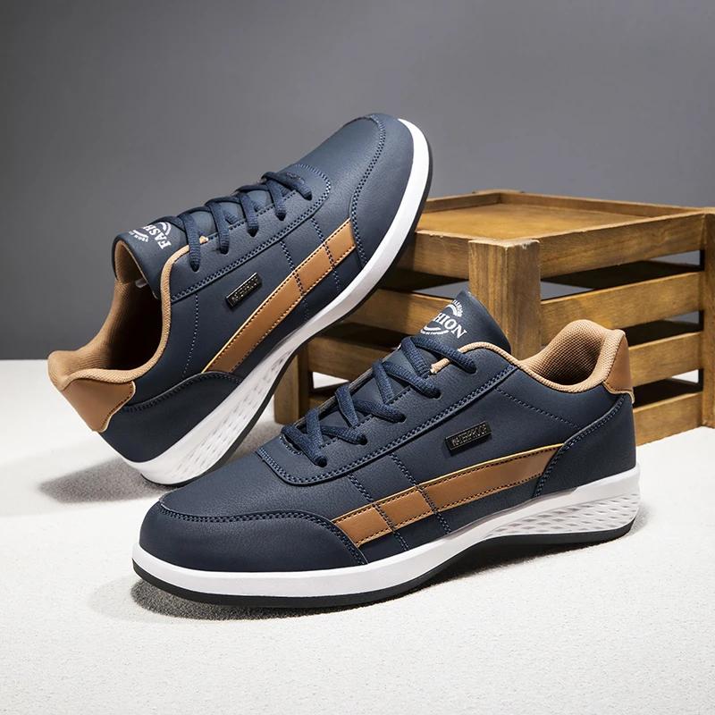 Shoes for Lace Up Footwear Vulcanized Men Leather Sneaker Casual Comfortable Non-Slip  Sports Shoes Men Outdoor Footwear Tennis