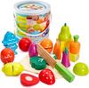 Wooden Play Food for Kids Kitchen Cutting Fruits Toys for Toddlers Pretend Vegetables Gift for Boys Girls Educational Toys