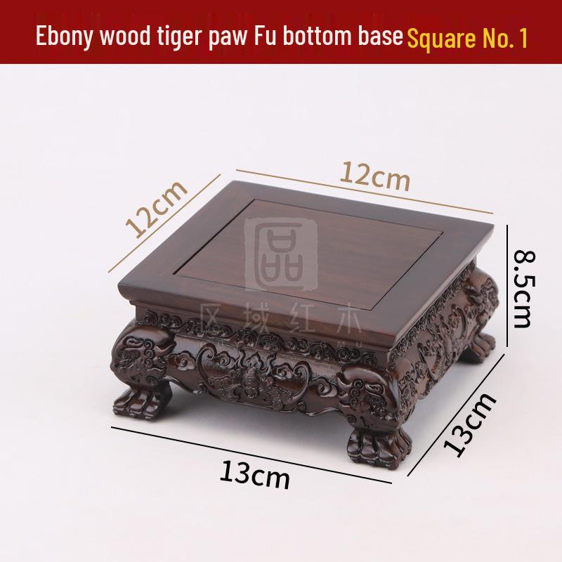 Ebony Rosewood Jade Bonsai Buddha Vase Base - Carved Solid Wood Ornament Stand