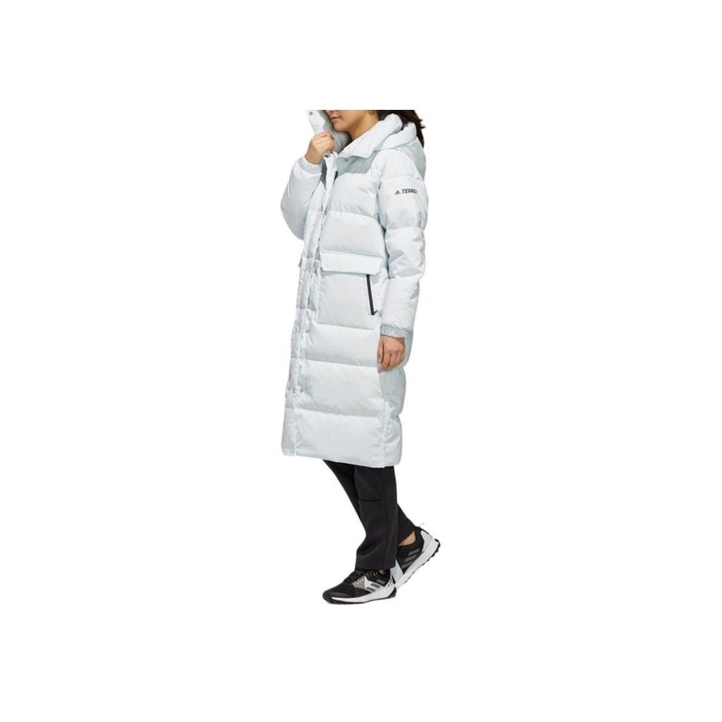 Adidas Outdoor Long Hooded Down Jacket Winter Women Jackets Light-Blue EH5025
