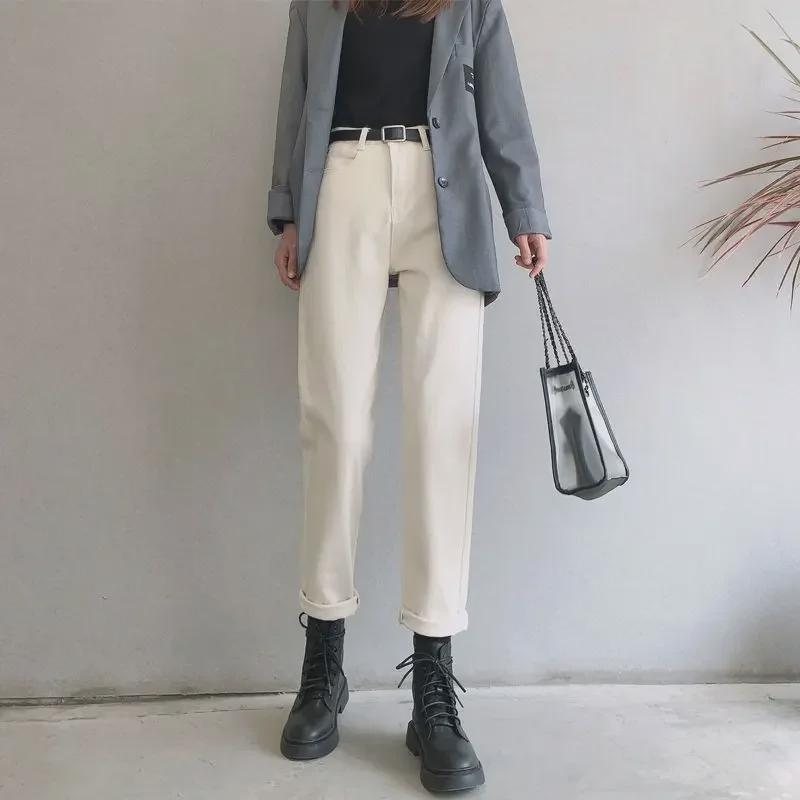 Women's Off-White High Waist Straight Jeans - Apricot Slim Fit, Autumn 2023 Collection