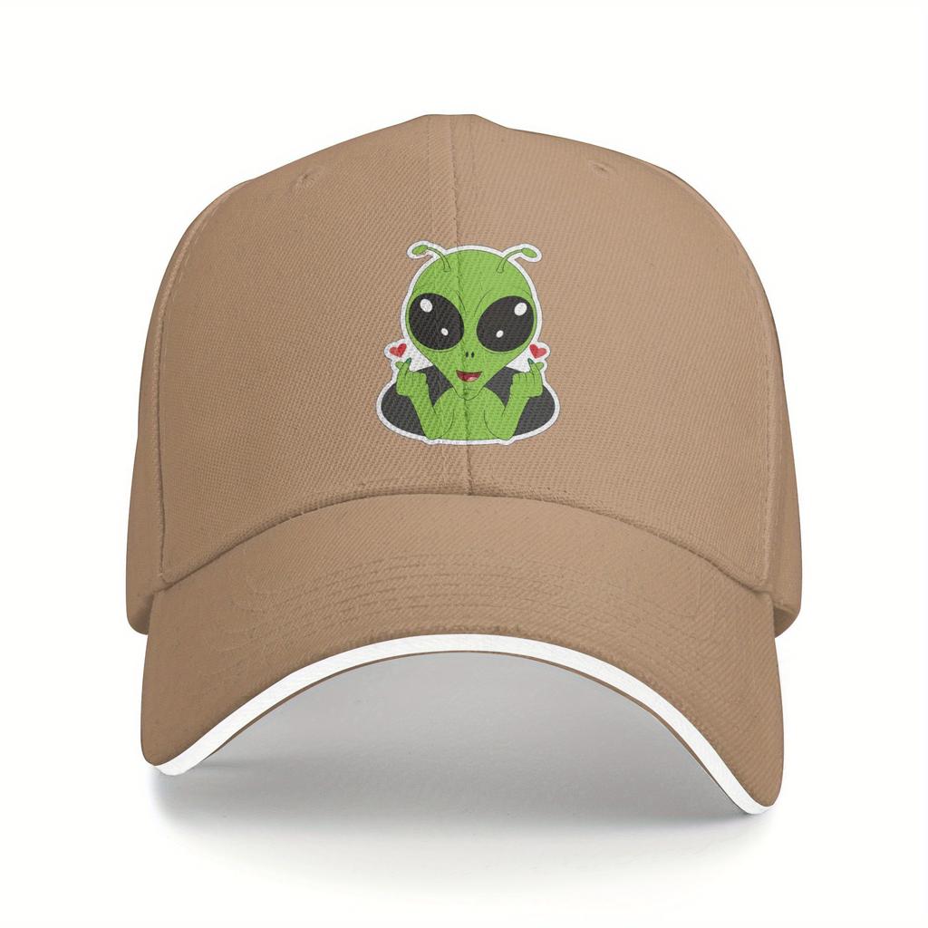 Cute Green Alien Meme Heart Kpop Lover Baseball Cap Polyester Casual Adjustable Unisex Adult