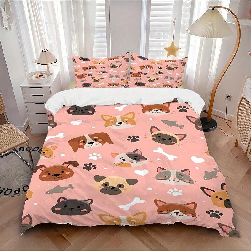 3pcs Cute Animals Bedding Set, Suitable for Bedroom Decoration, (Includes 1 Duvet Cover And 2 Pillowcases, Quilt Not Included) Yy250822153