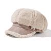 Thick Plush Stitching Octagonal Cap Women's Winter Warm Beret Ear Protection Cap