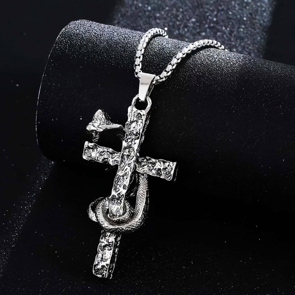 Gotische Slang Kruis Hanger Hanger Ketting voor Vrouwen Mannen Punk Hip Hop Roestvrij Staal Sieraden Accessoires Cadeau