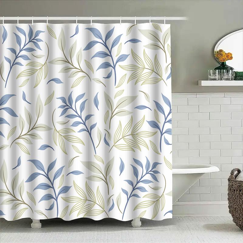 Modern Floral Pattern Shower Curtain Waterproof Bathroom Decor Rectangular Shape Blue Green White 72x84inches Home Textile Produ