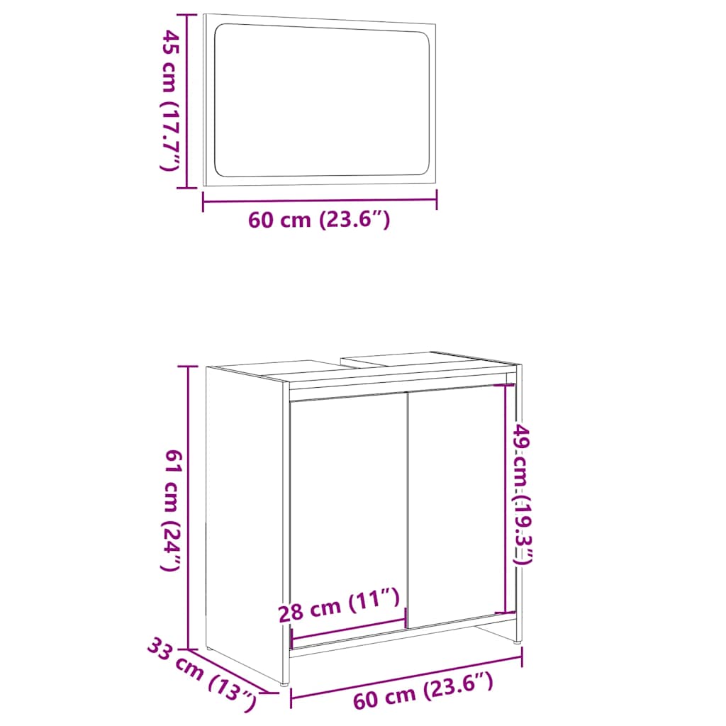 2 Piece Bathroom Furniture Set Sonoma Oak Particleboard