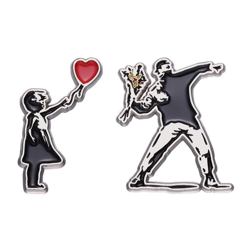 European Retro Love Heart Cartoon Alloy Brooch Badge