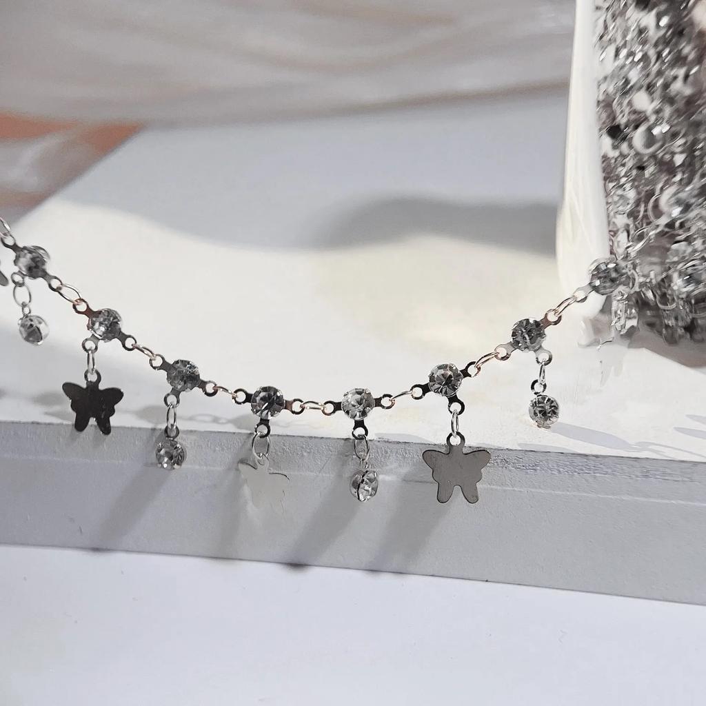 1Meter Shiny Green Crystal Charm 4mm Rhinestone Beads Copper Chain DIY Necklace Bracelet Beaded Chain Jewelry Making Accessories