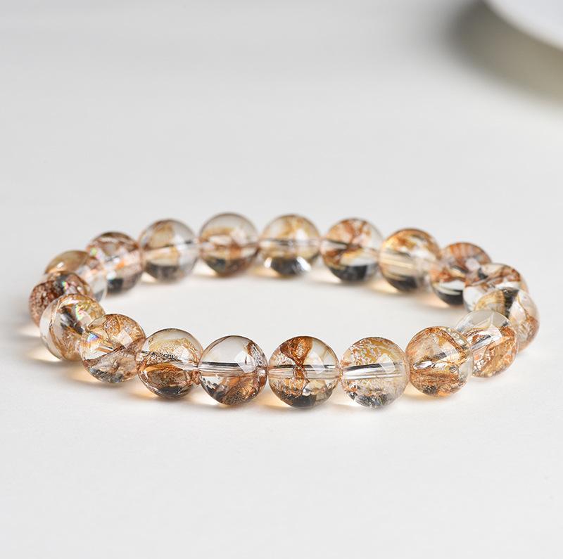 

Yueyu White Crystal Bracelet Gold Foil Koi Glue Flower Sparkle Bracelet Koi Glue Flower Round Bead Bracelet Manufacturer 8mm single circle (about 22 pieces)