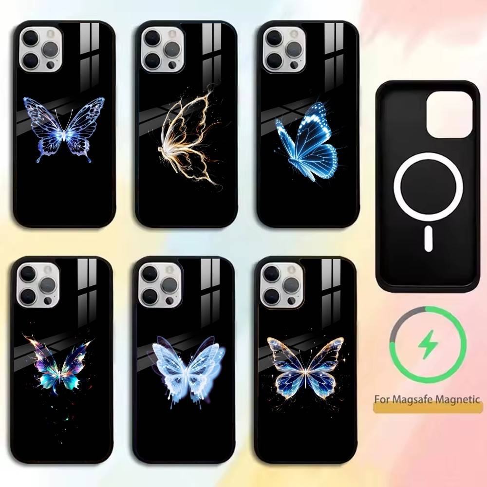 Glow In The Dark Butterfly Phone Case For iPhone17,16,15,14,13,12,11 Plus,Pro Magnetic For Magsafe Wireless Charging