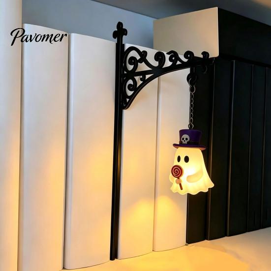 Buch Ecke Verzierung Halloween Eisen Bibliothek Lampe, Vintage Bücherregal Licht mit Geist Kürbis Fledermaus Einzigartiges Geschenk für Liebhaber Anhänger, Leseecke