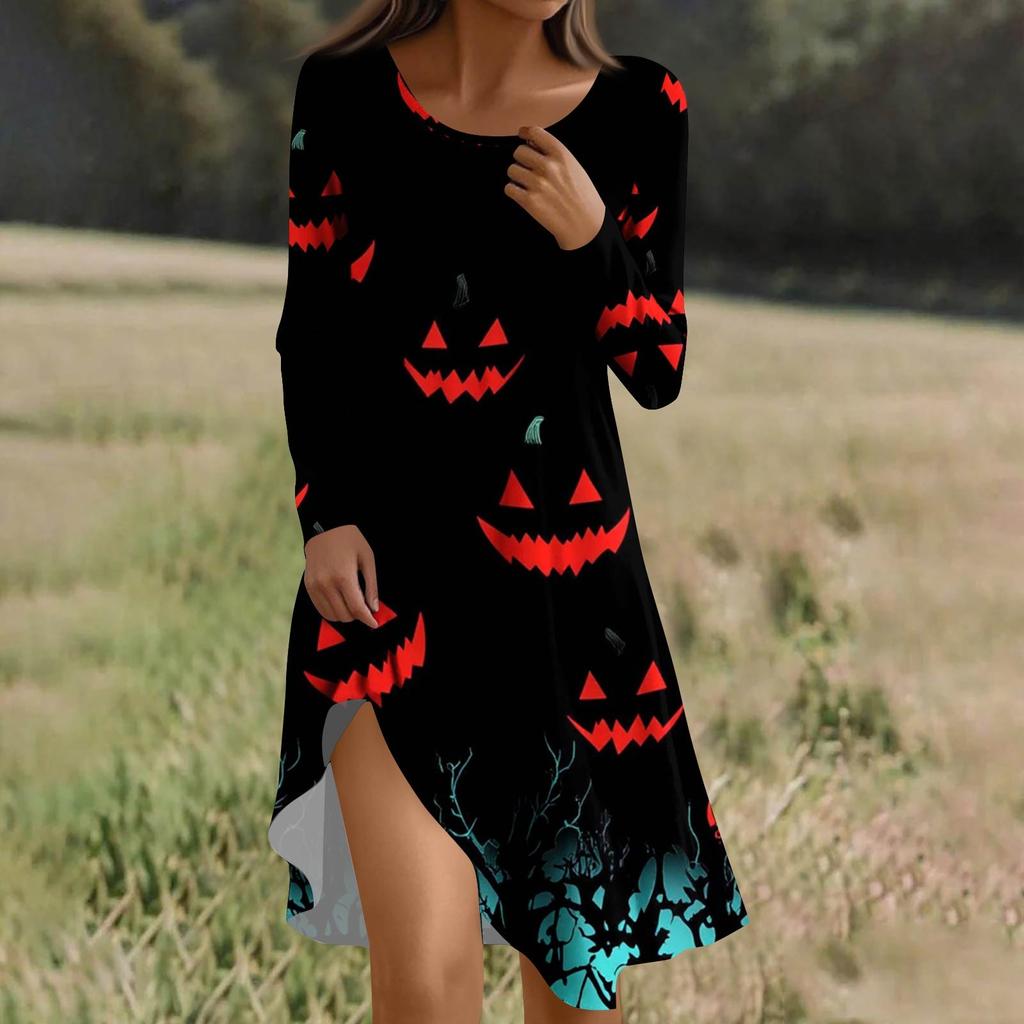 Long  Sleeve Dress For Women Casual Loose Fit Print Dress With Pockets
