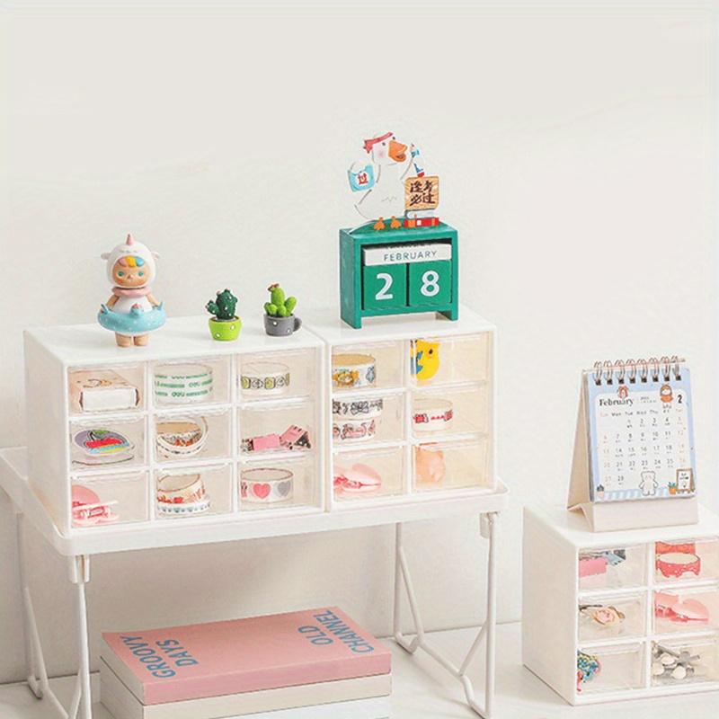1pc-New Transparent Girl Pink Table Top Leather Band Hair Ornament Small Items Large Capacity Compartment Drawer Storage Box