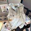 Vest Sweater Women's Hooded Jacket Trendy Loose Casual Sports TopTrendy Zip-up Hooded Vest, Heather Gray Relaxed Fit Layering Vest